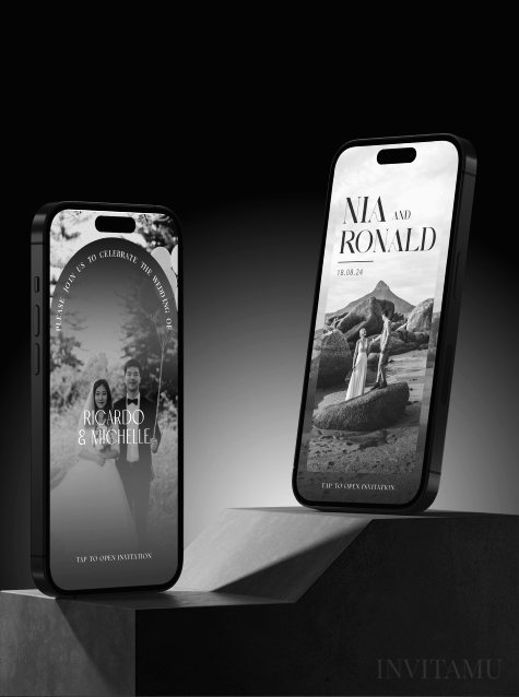 Two Invitamu website invitations shown on phones